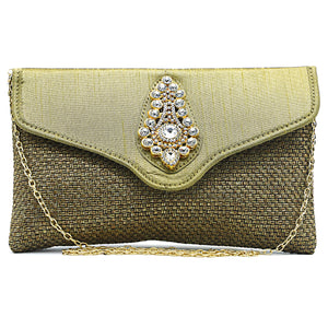 Women's Clutch With Two In One Flap Stone Jute Design - myStore20202019