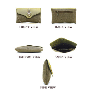 Women's Clutch With Two In One Flap Stone Jute Design - myStore20202019