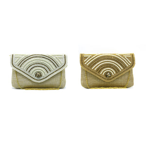 Women's Clutch with 2In1 Flap Heavy Pearl & Stone Jute Design - myStore20202019