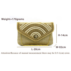 Women's Clutch with 2In1 Flap Heavy Pearl & Stone Jute Design - myStore20202019