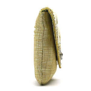 Women's Clutch with 2In1 Flap Heavy Pearl & Stone Jute Design - myStore20202019