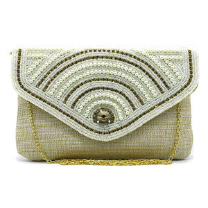 Women's Clutch with 2In1 Flap Heavy Pearl & Stone Jute Design - myStore20202019