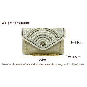 Women's Clutch with 2In1 Flap Heavy Pearl & Stone Jute Design - myStore20202019