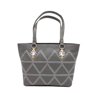 Women's Handbag With Stone Fitting Zig Zag Design - myStore20202019