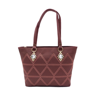 Women's Handbag With Stone Fitting Zig Zag Design - myStore20202019