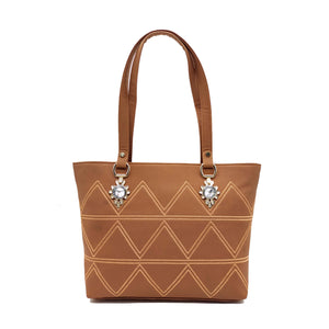 Women's Handbag With Stone Fitting Zig Zag Design - myStore20202019