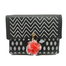 Load image into Gallery viewer, Women&#39;s Indian Sling Bag With Zig Zag Print Fur Ball Design - myStore20202019
