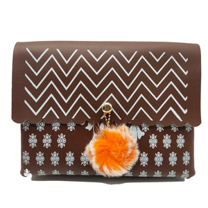 Women's Indian Sling Bag With Zig Zag Print Fur Ball Design - myStore20202019