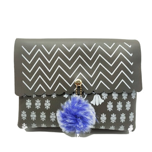 Women's Indian Sling Bag With Zig Zag Print Fur Ball Design - myStore20202019