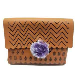 Women's Indian Sling Bag With Zig Zag Print Fur Ball Design - myStore20202019